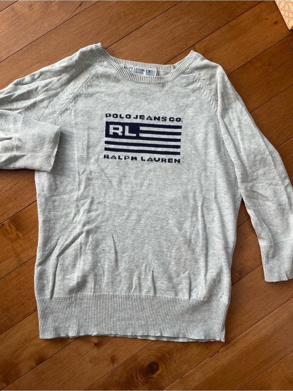 Ralph Lauren Light Gray Crewneck Sweater with Navy RL Logo